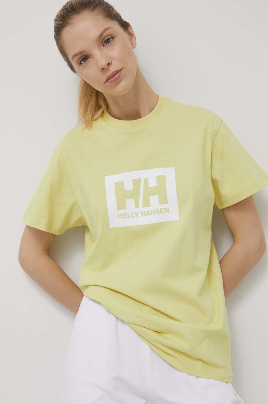 Helly Hansen Памучна тениска в жълто с принт - Pepit.bg