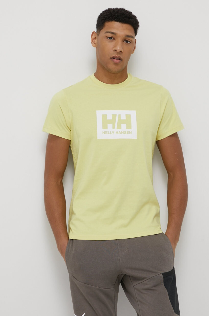 Helly Hansen Памучна тениска в жълто с принт - Pepit.bg