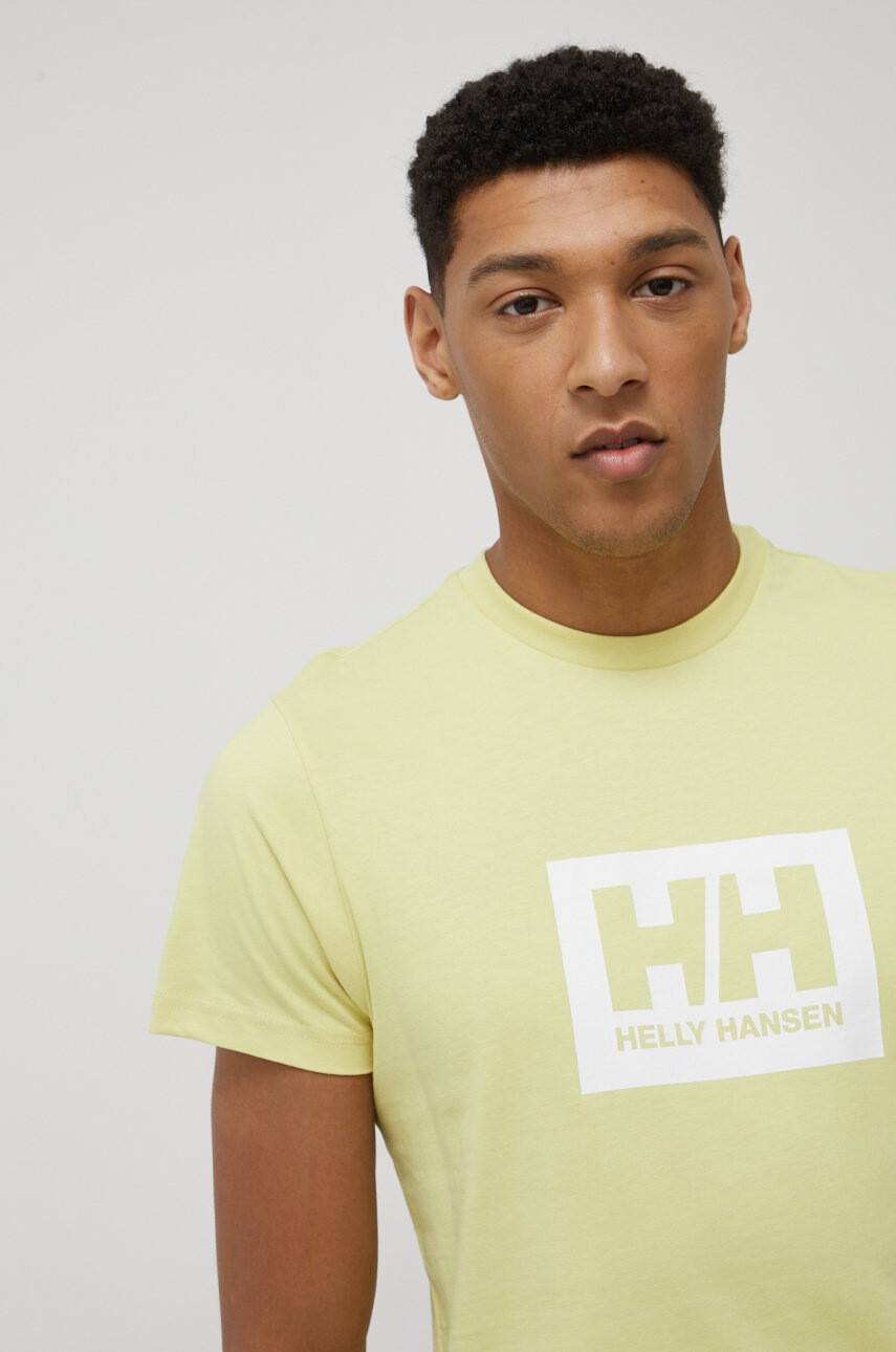 Helly Hansen Памучна тениска в жълто с принт - Pepit.bg