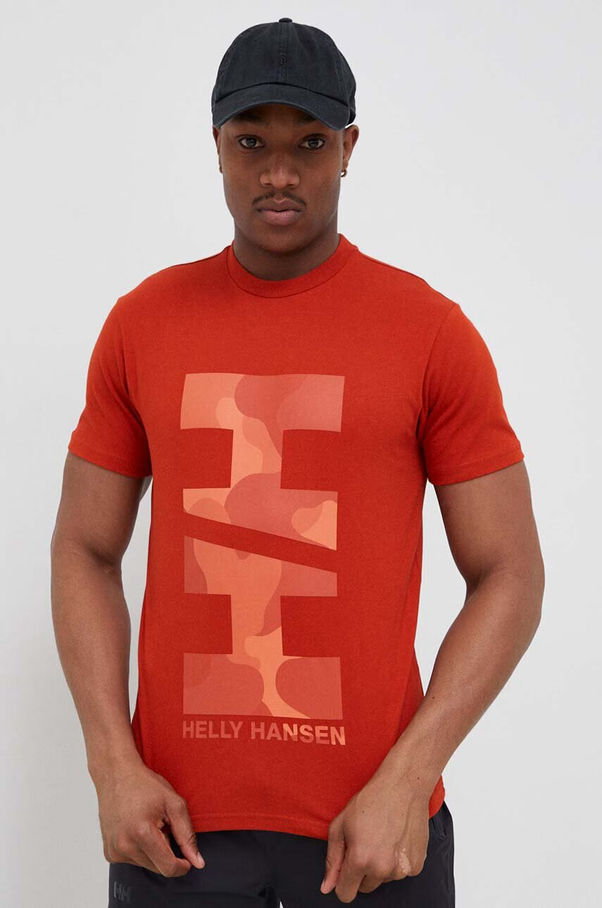 Helly Hansen Памучна тениска в оранжево с принт - Pepit.bg