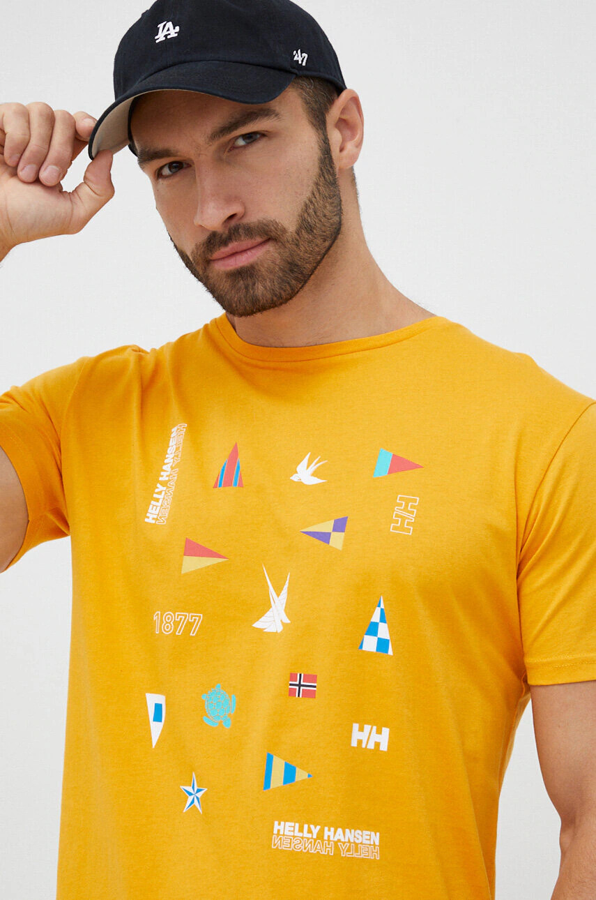 Helly Hansen Памучна тениска в оранжево с принт - Pepit.bg