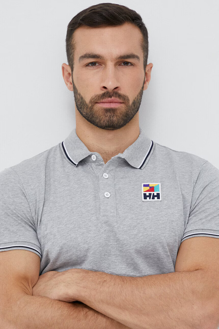 Helly Hansen Памучна тениска с яка в сиво меланж на - Pepit.bg