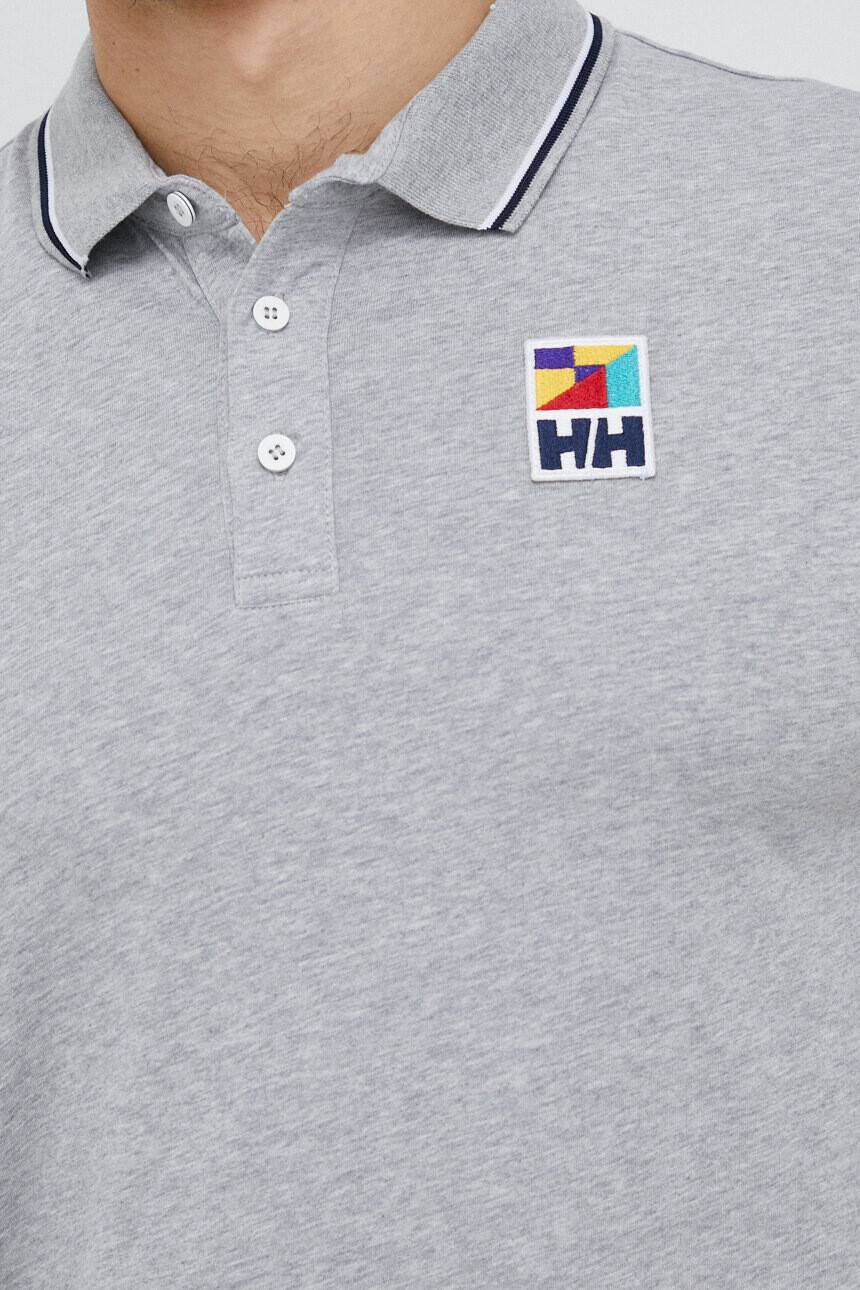 Helly Hansen Памучна тениска с яка в сиво меланж на - Pepit.bg