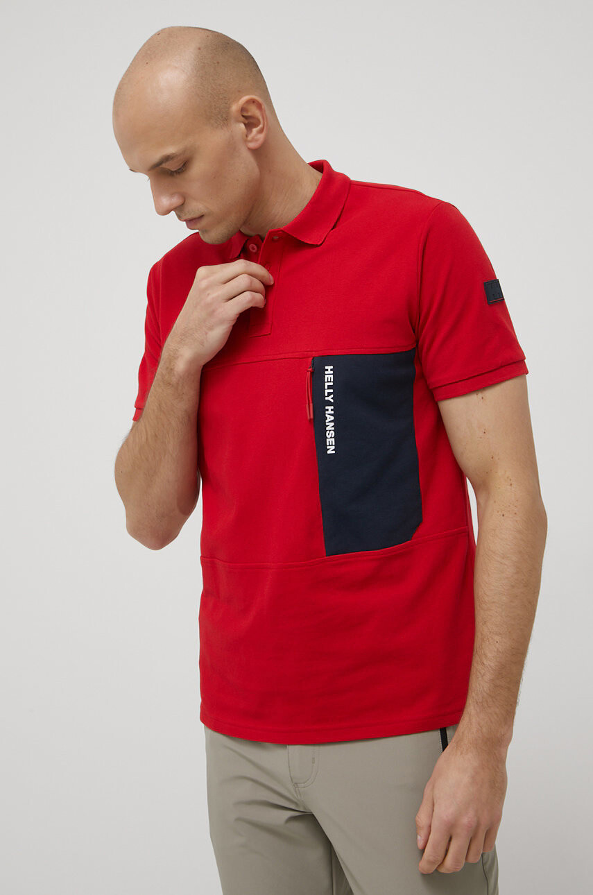 Helly Hansen Памучна тениска с яка в червено с принт - Pepit.bg