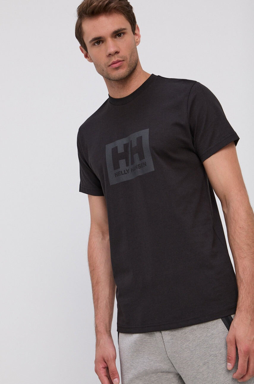 Helly Hansen Памучна тениска в черно с принт - Pepit.bg