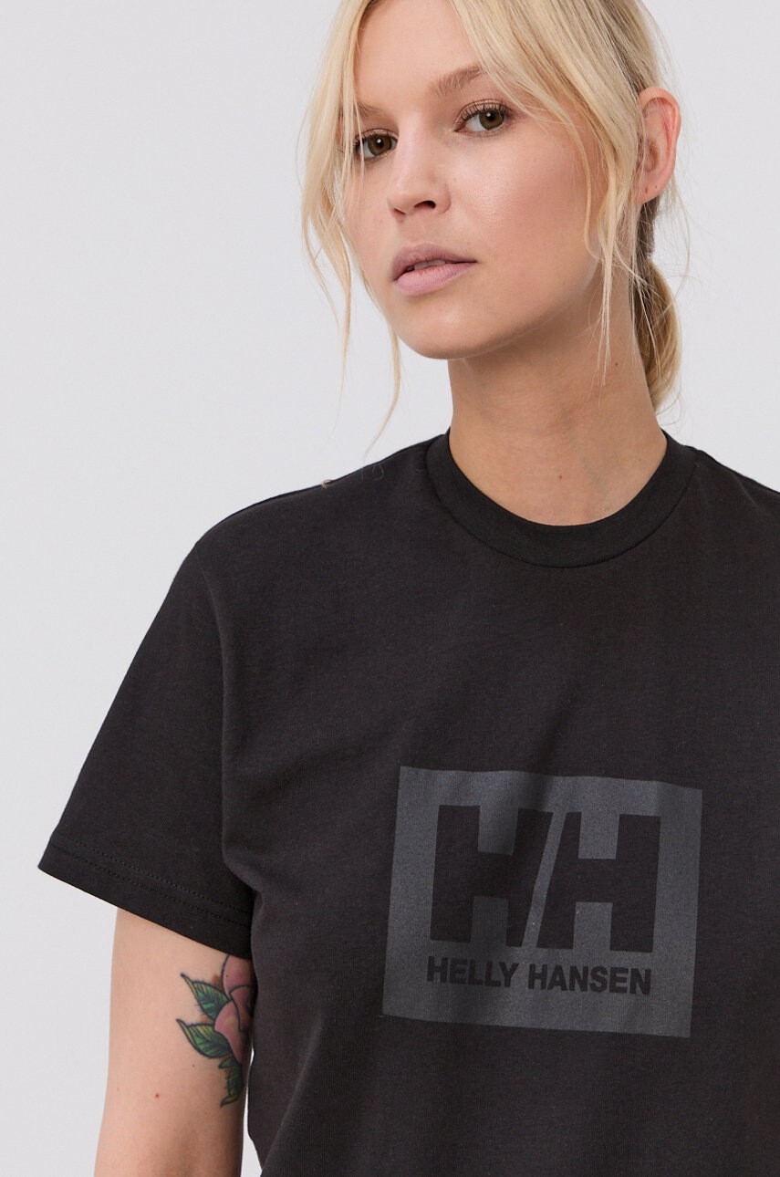 Helly Hansen Памучна тениска в черно с принт - Pepit.bg