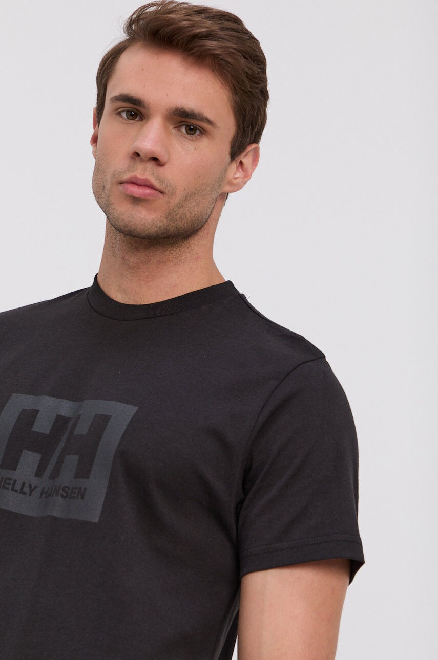 Helly Hansen Памучна тениска в черно с принт - Pepit.bg
