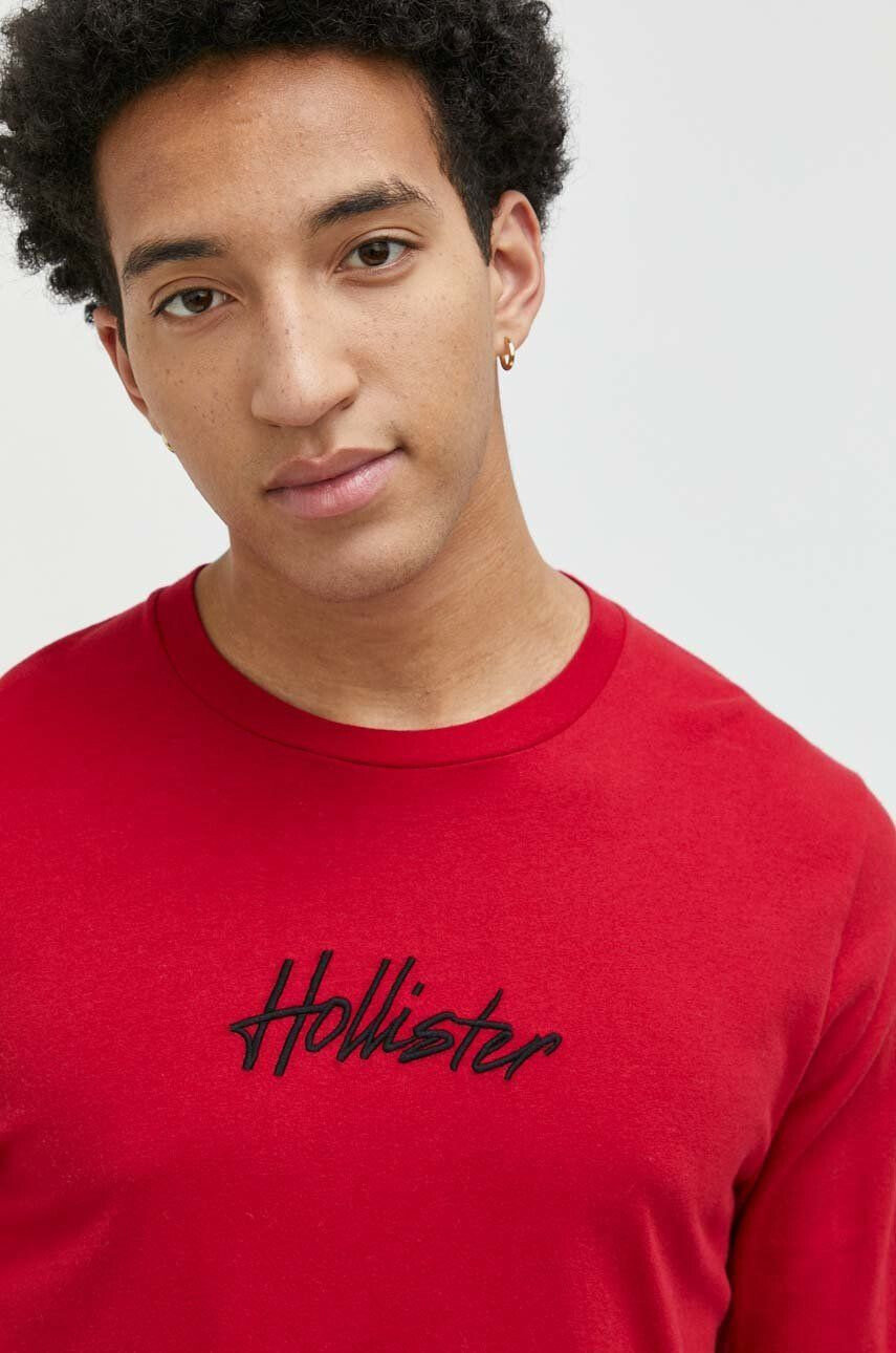 Hollister Co. Памучна блуза с дълги ръкави в червено с апликация - Pepit.bg