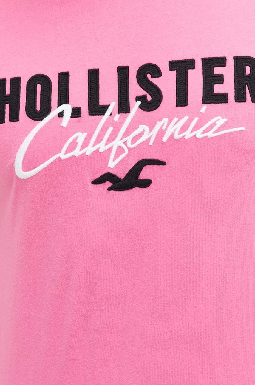 Hollister Co. Памучна тениска в розово с апликация - Pepit.bg