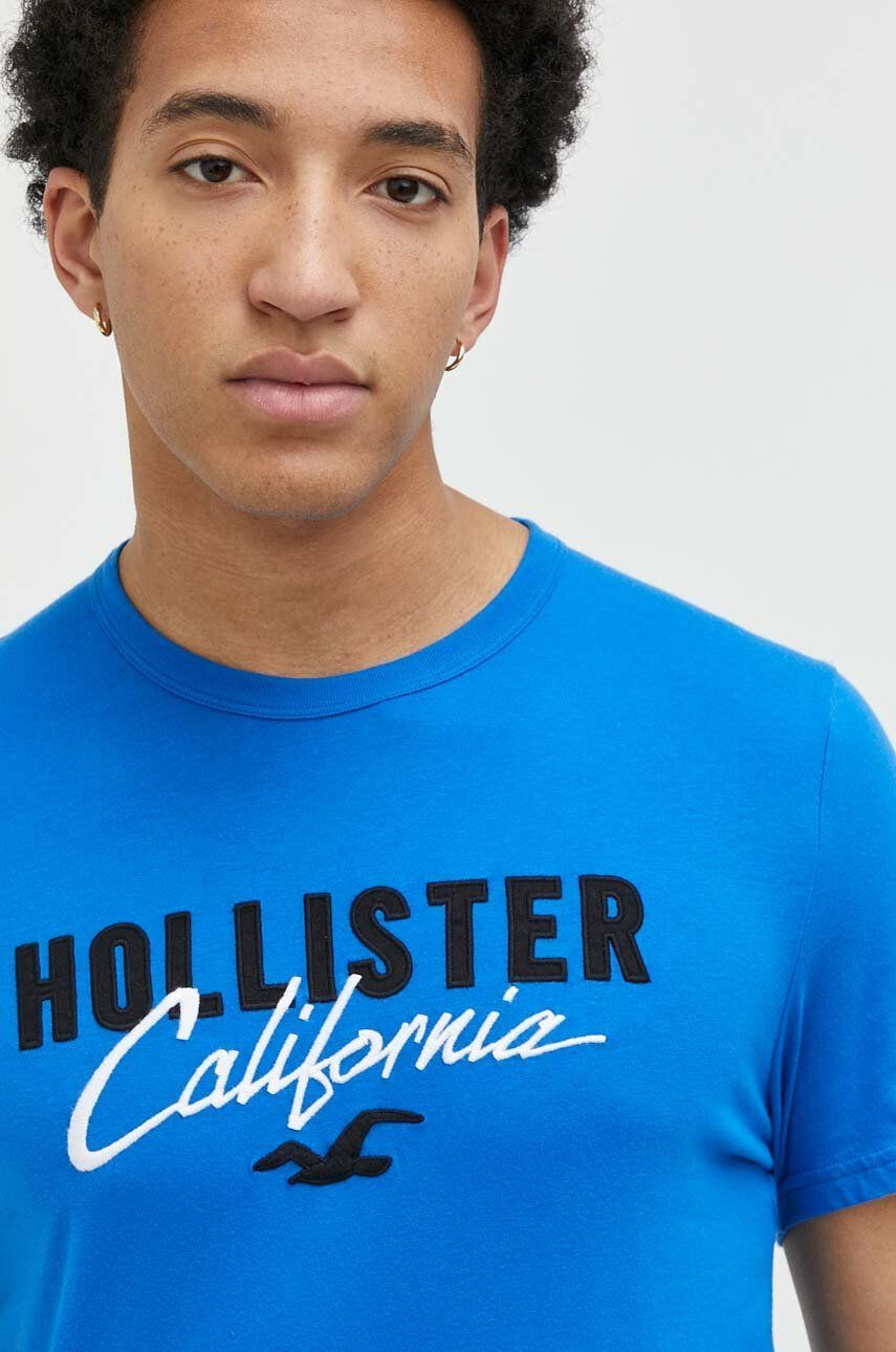 Hollister Co. Памучна тениска в синьо с апликация - Pepit.bg