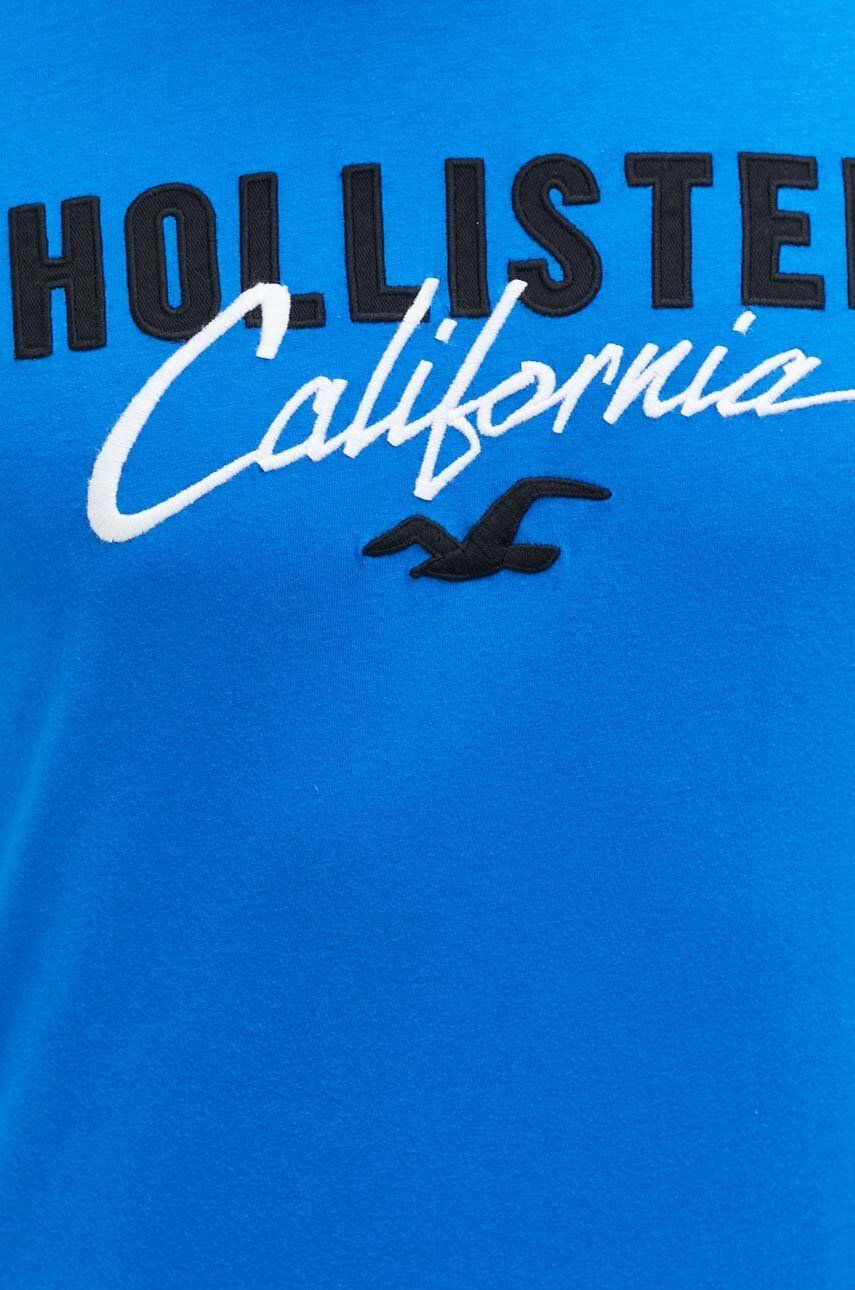 Hollister Co. Памучна тениска в синьо с апликация - Pepit.bg