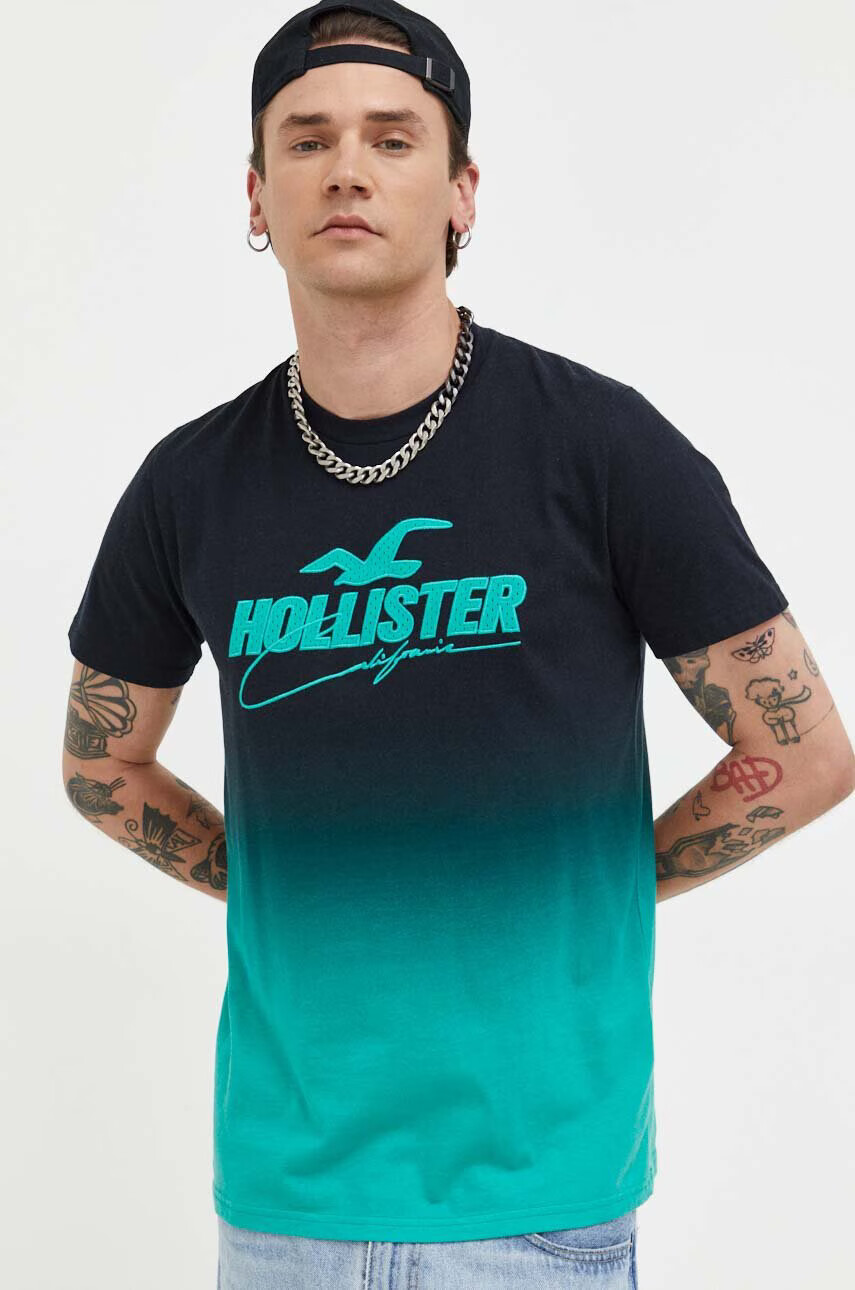 Hollister Co. Памучна тениска в черно с десен - Pepit.bg