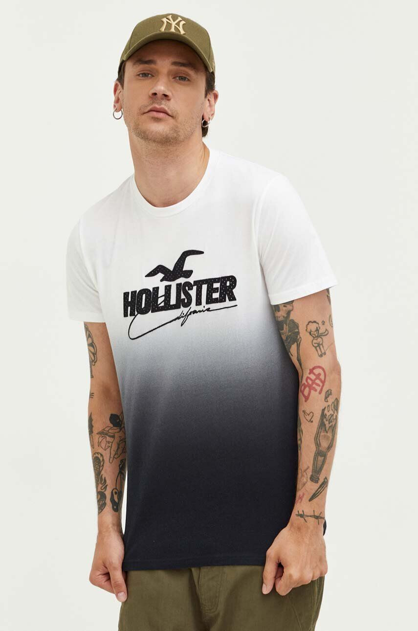 Hollister Co. Памучна тениска в черно с десен - Pepit.bg