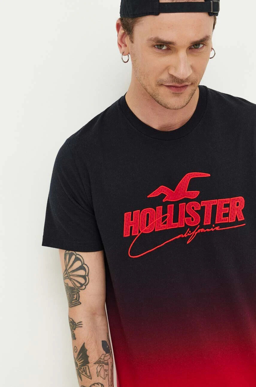 Hollister Co. Памучна тениска в черно с десен - Pepit.bg
