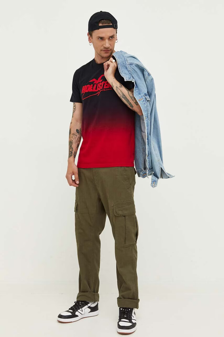 Hollister Co. Памучна тениска в черно с десен - Pepit.bg