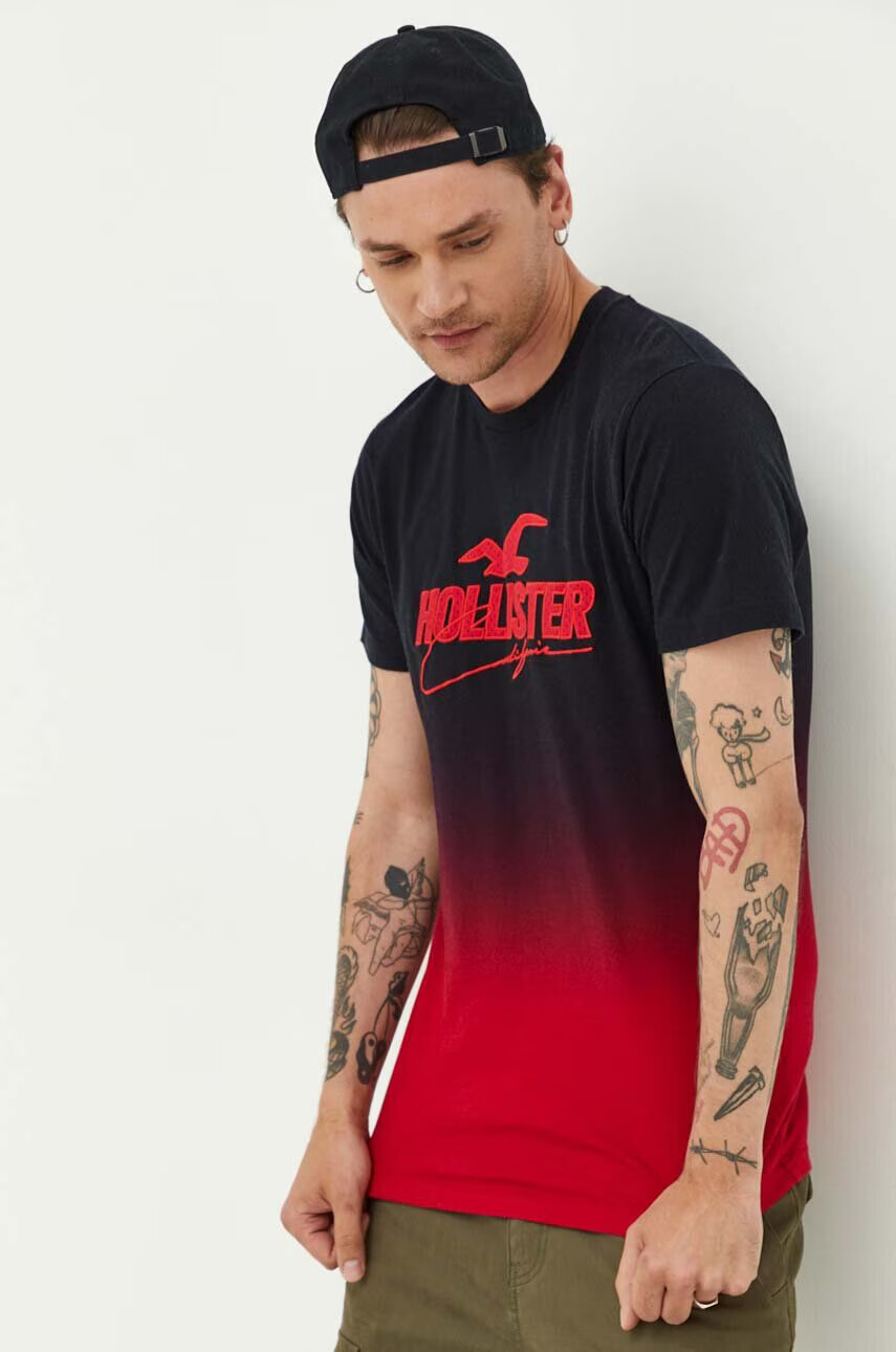 Hollister Co. Памучна тениска в черно с десен - Pepit.bg