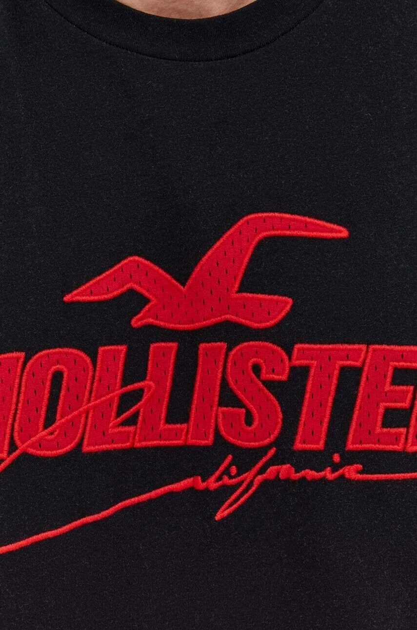 Hollister Co. Памучна тениска в черно с десен - Pepit.bg