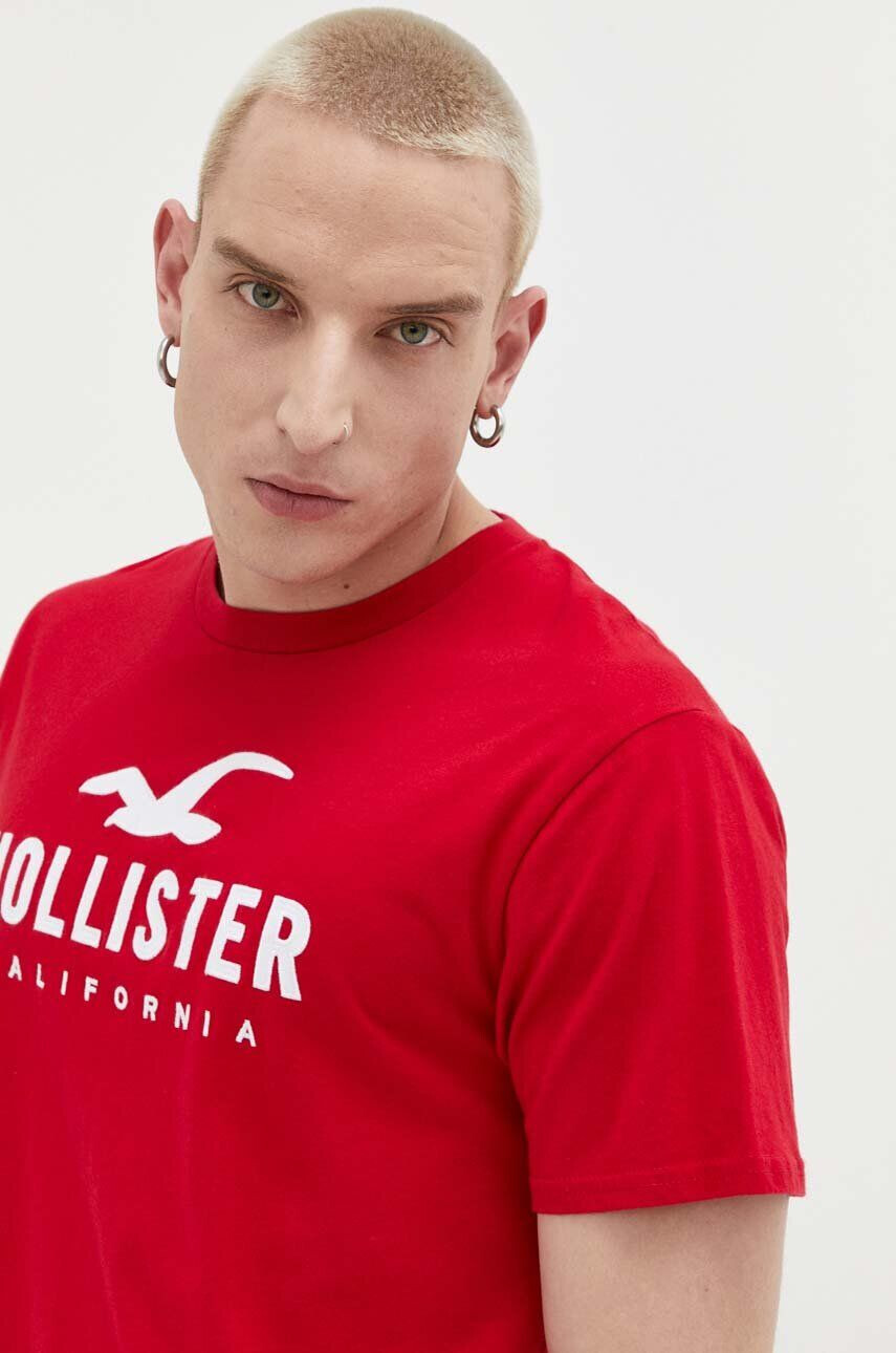 Hollister Co. Памучна тениска в червено с апликация - Pepit.bg