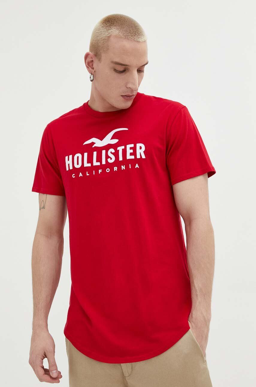 Hollister Co. Памучна тениска в червено с апликация - Pepit.bg