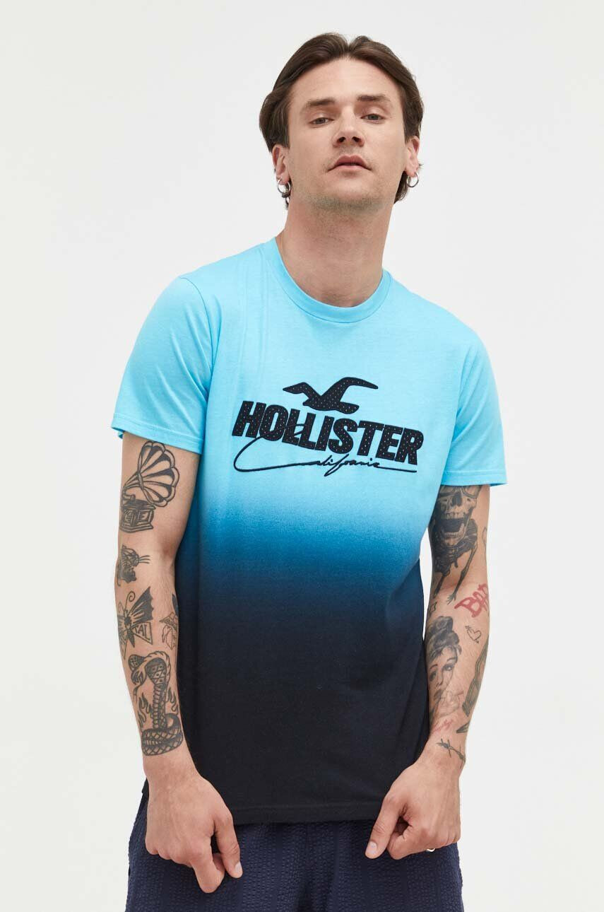 Hollister Co. Памучна тениска в черно с десен - Pepit.bg