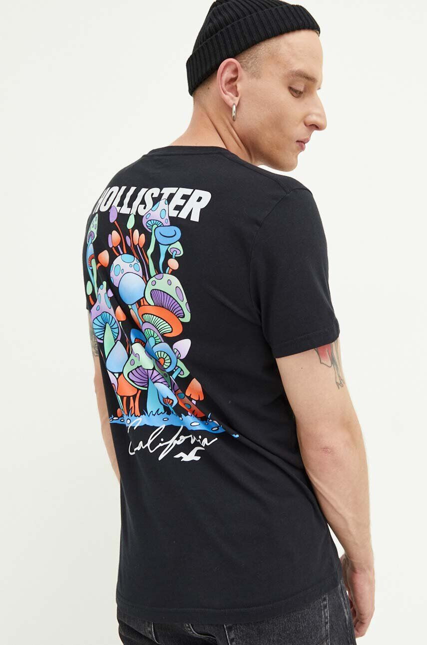 Hollister Co. Памучна тениска в черно с принт - Pepit.bg