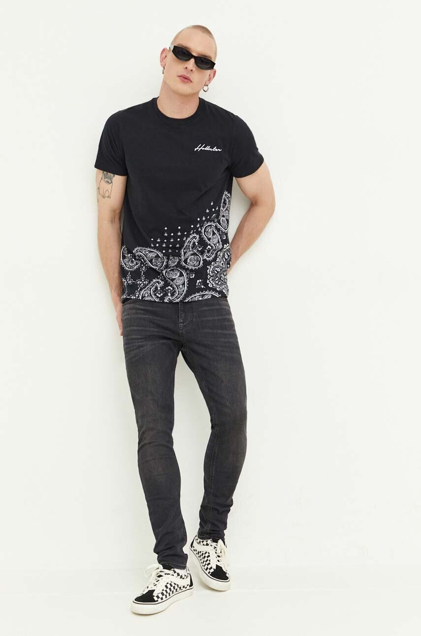 Hollister Co. Памучна тениска в черно с десен - Pepit.bg