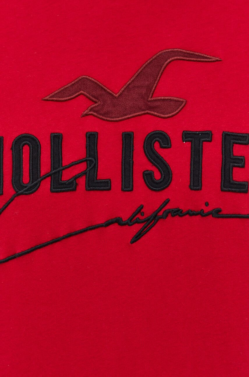 Hollister Co. Памучна тениска в червено с апликация - Pepit.bg