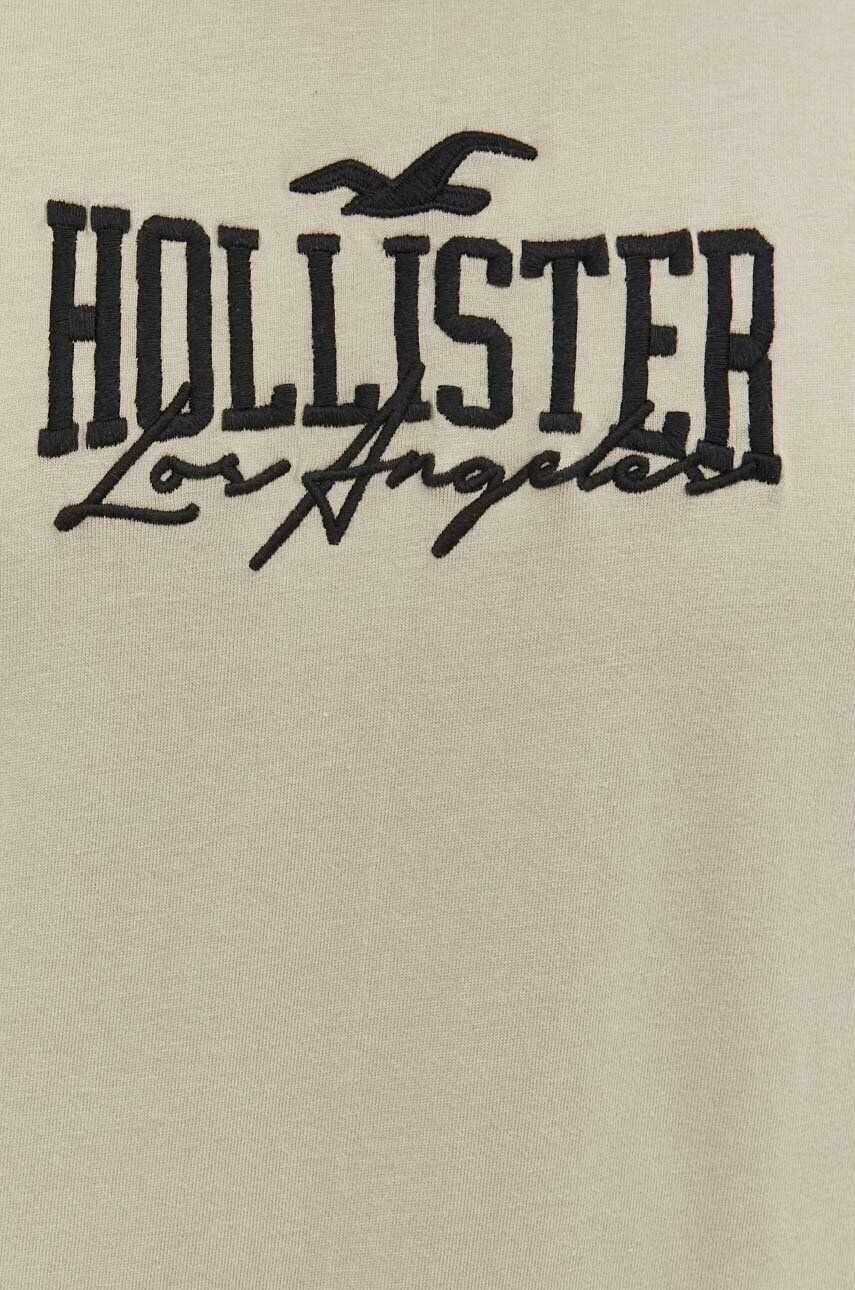 Hollister Co. Памучна тениска в бежово с апликация - Pepit.bg