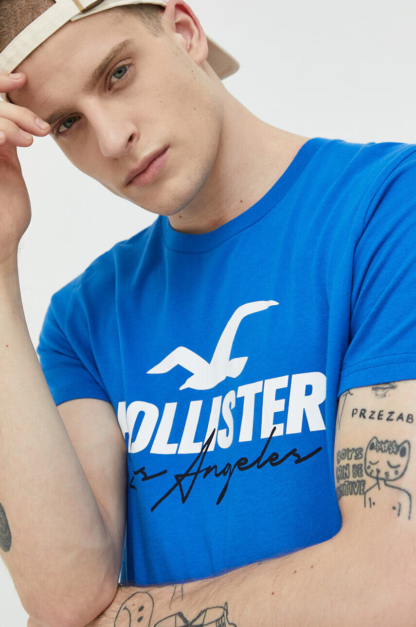 Hollister Co. Памучна тениска в синьо с принт - Pepit.bg