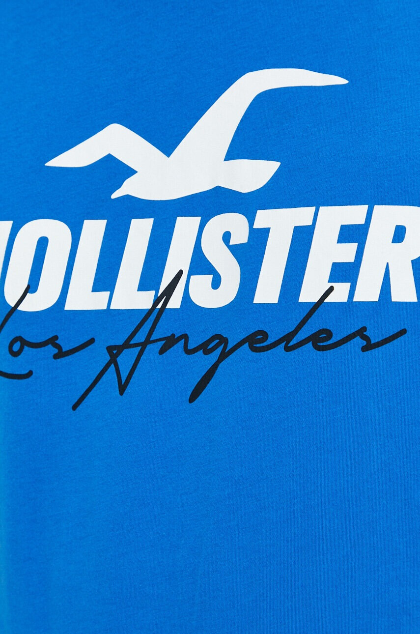 Hollister Co. Памучна тениска в синьо с принт - Pepit.bg