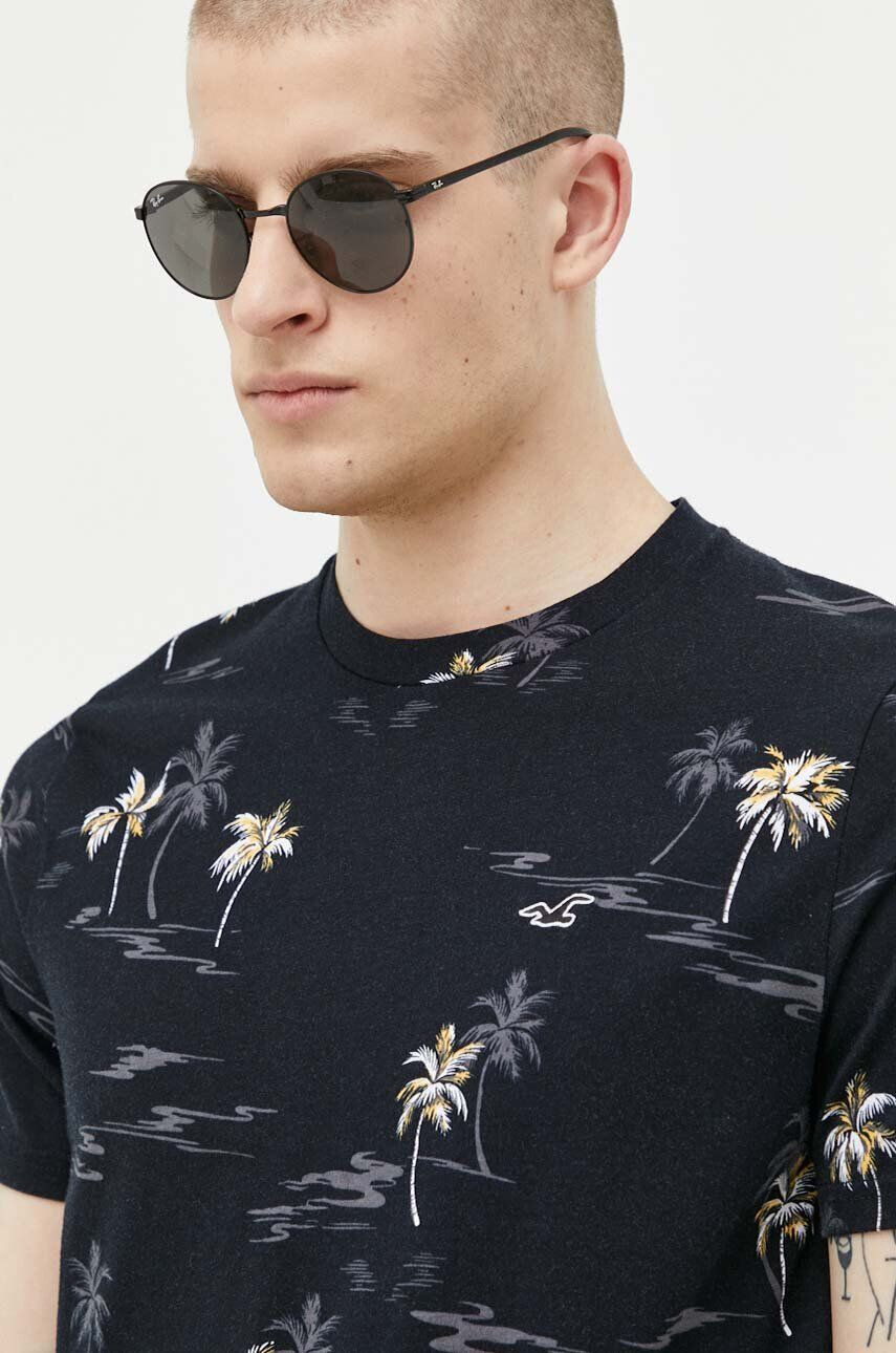 Hollister Co. Памучна тениска в черно с десен - Pepit.bg