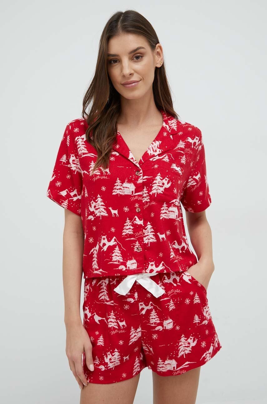Hollister Co. Пижама дамска в червено - Pepit.bg