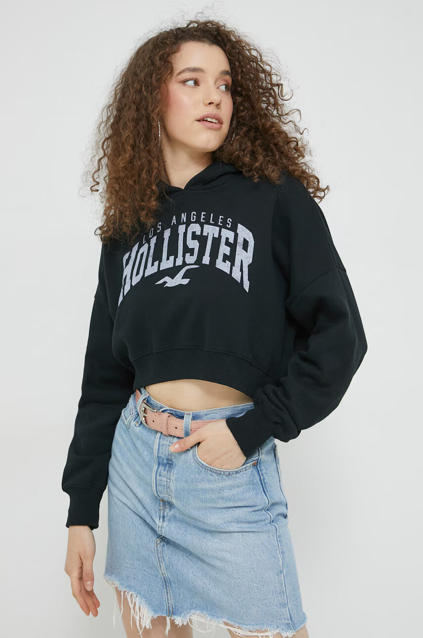 Hollister Co. Суичър в черно с качулка с принт - Pepit.bg
