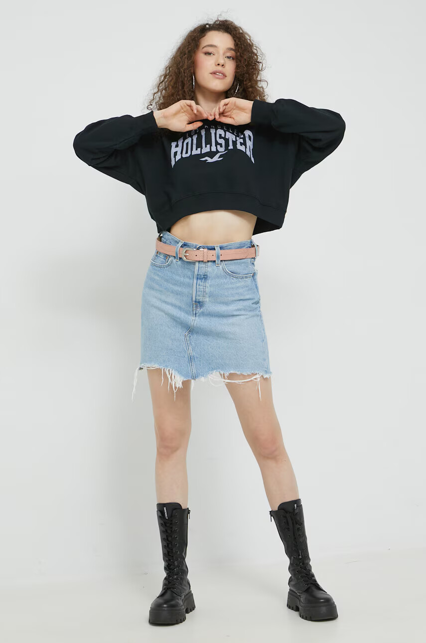 Hollister Co. Суичър в черно с качулка с принт - Pepit.bg