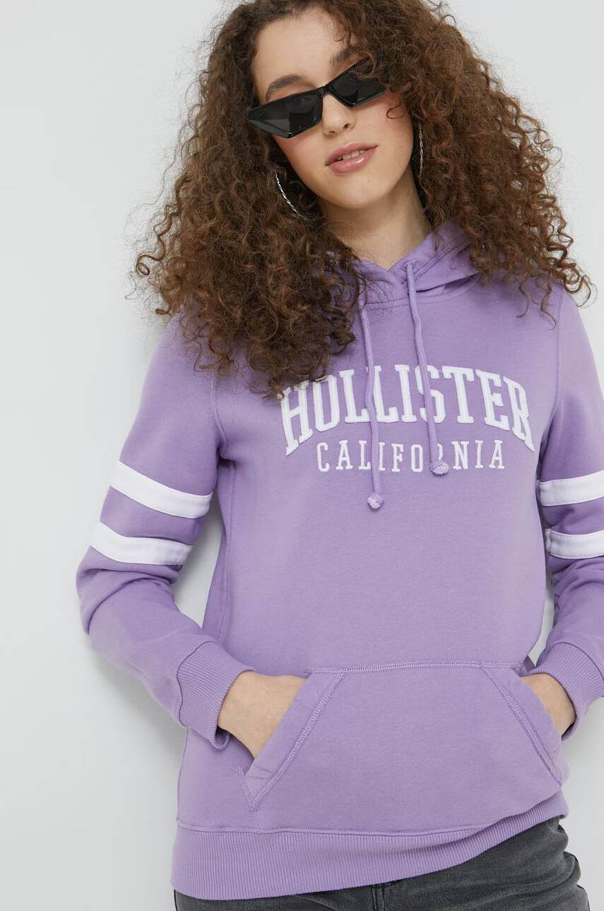 Hollister Co. Суичър в лилаво с качулка с апликация - Pepit.bg