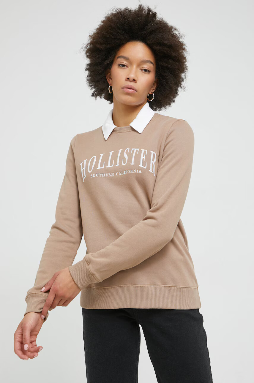 Hollister Co. Суичър в бежово с апликация - Pepit.bg