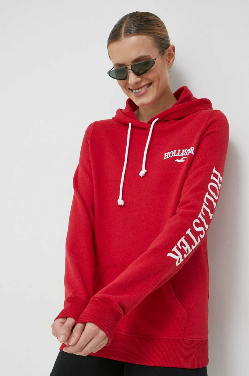 Hollister Co. Суичър в червено с качулка с апликация - Pepit.bg