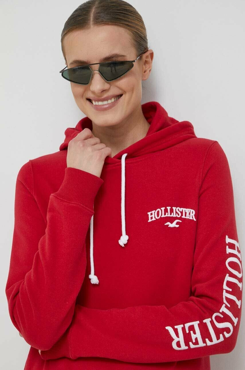Hollister Co. Суичър в червено с качулка с апликация - Pepit.bg