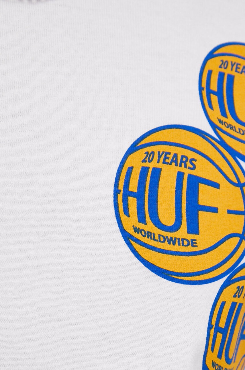Huf Памучна блуза с дълги ръкави в бяло с принт - Pepit.bg