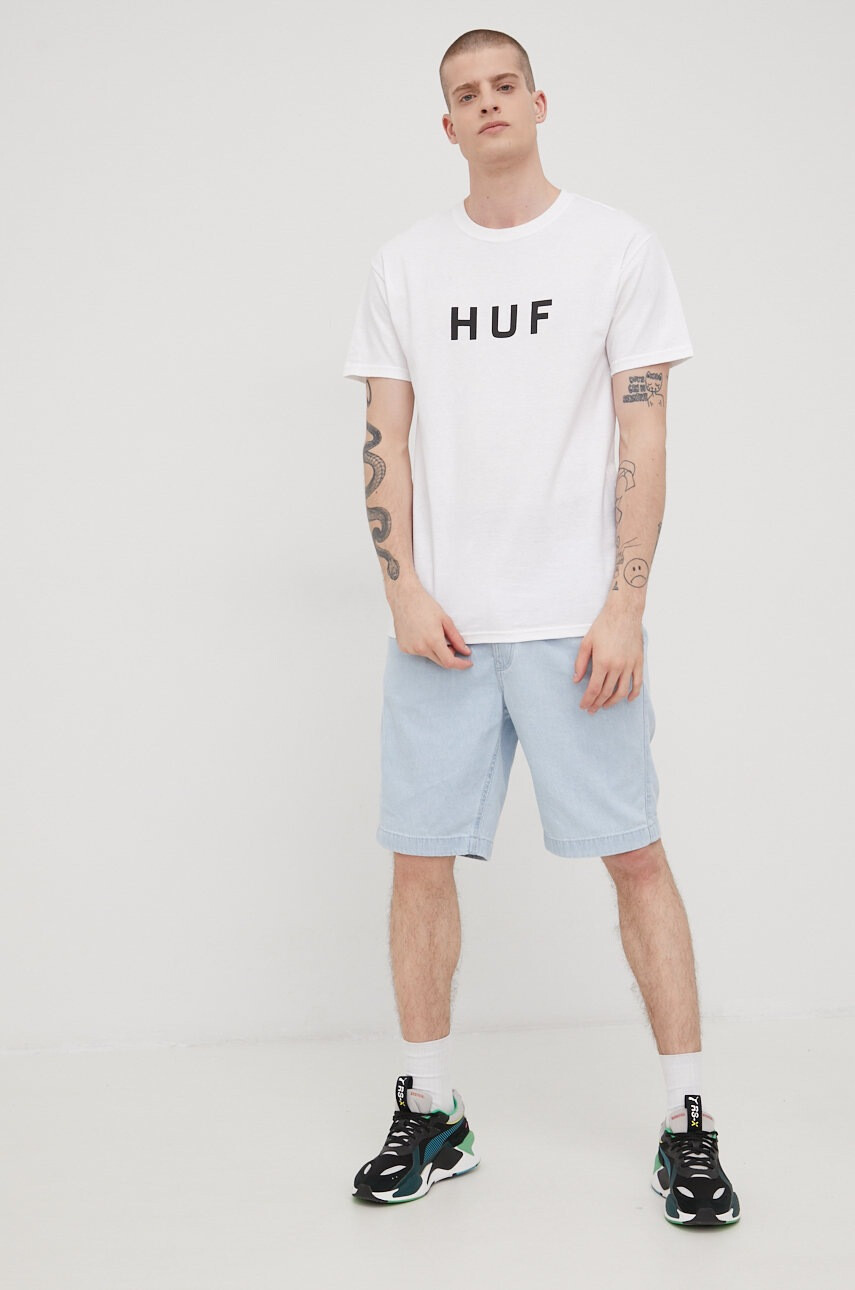 Huf Памучна тениска в бяло с принт - Pepit.bg