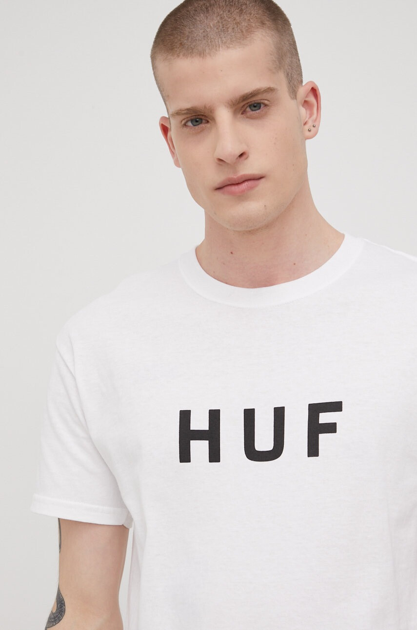 Huf Памучна тениска в бяло с принт - Pepit.bg