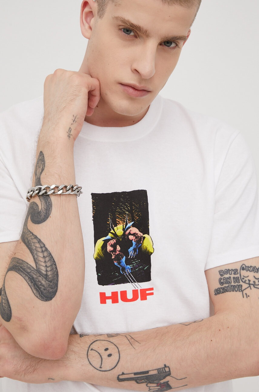 Huf Памучна тениска X Marvel в бяло с принт - Pepit.bg