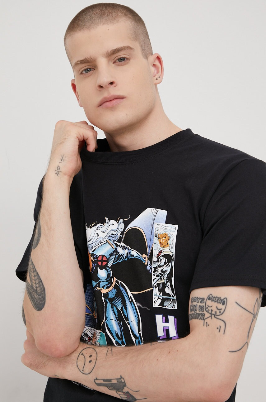 Huf Памучна тениска X Marvel в черно с принт - Pepit.bg