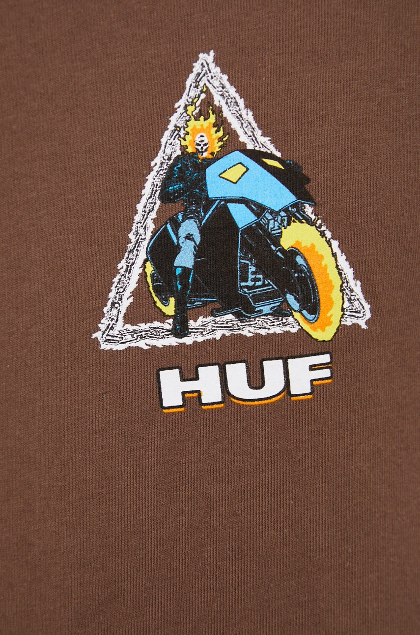 Huf Памучна тениска X Marvel в кафяво с принт - Pepit.bg