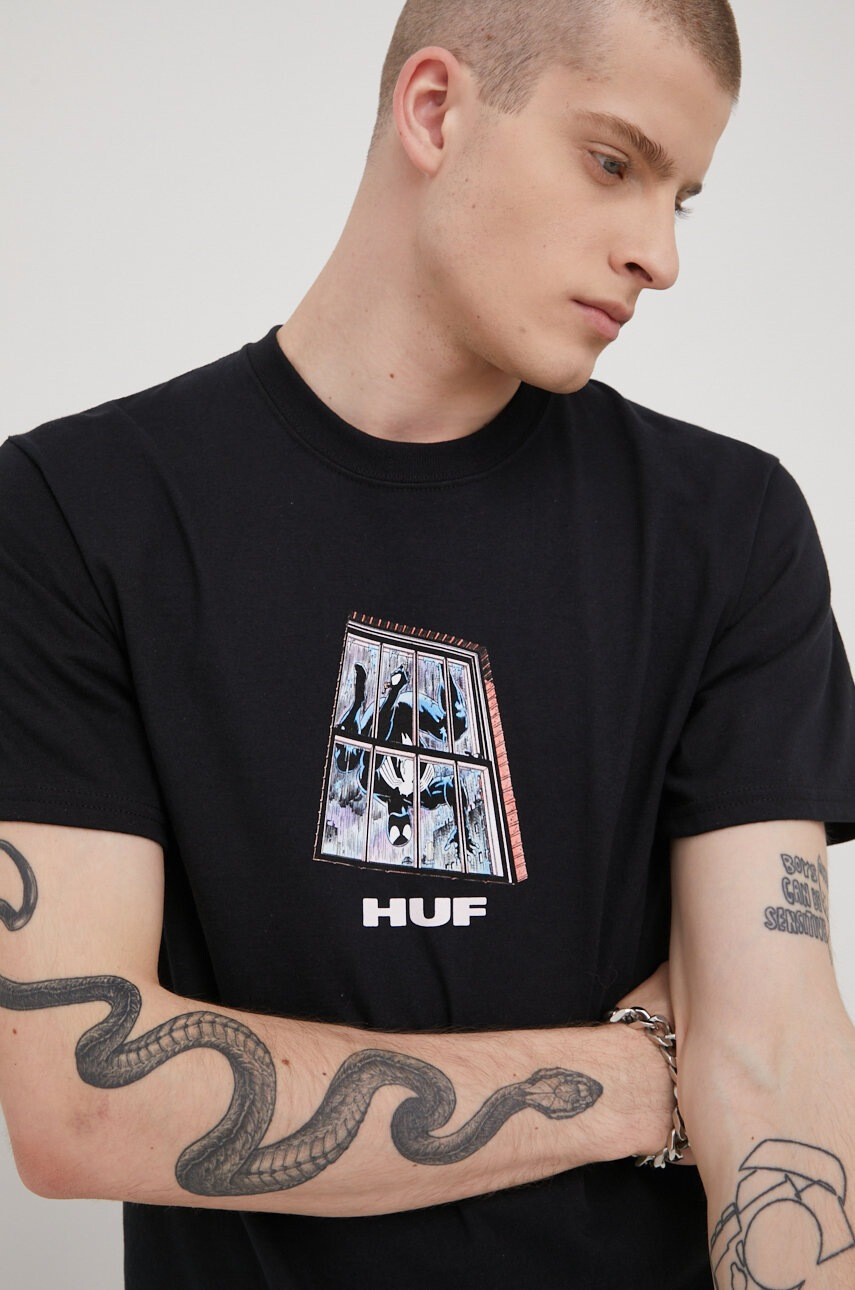 Huf Памучна тениска X Marvel в черно с принт - Pepit.bg