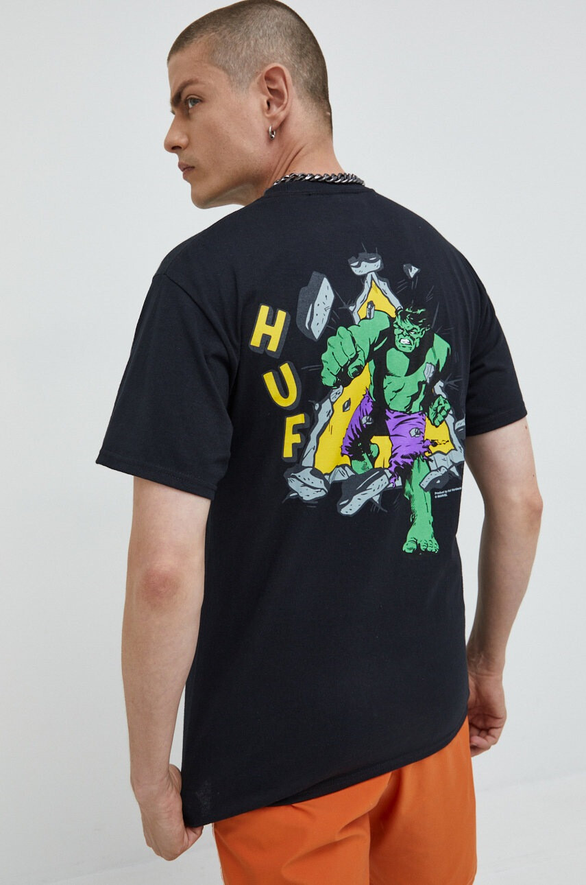 Huf Памучна тениска X Marvel Hulk в черно с изчистен дизайн - Pepit.bg