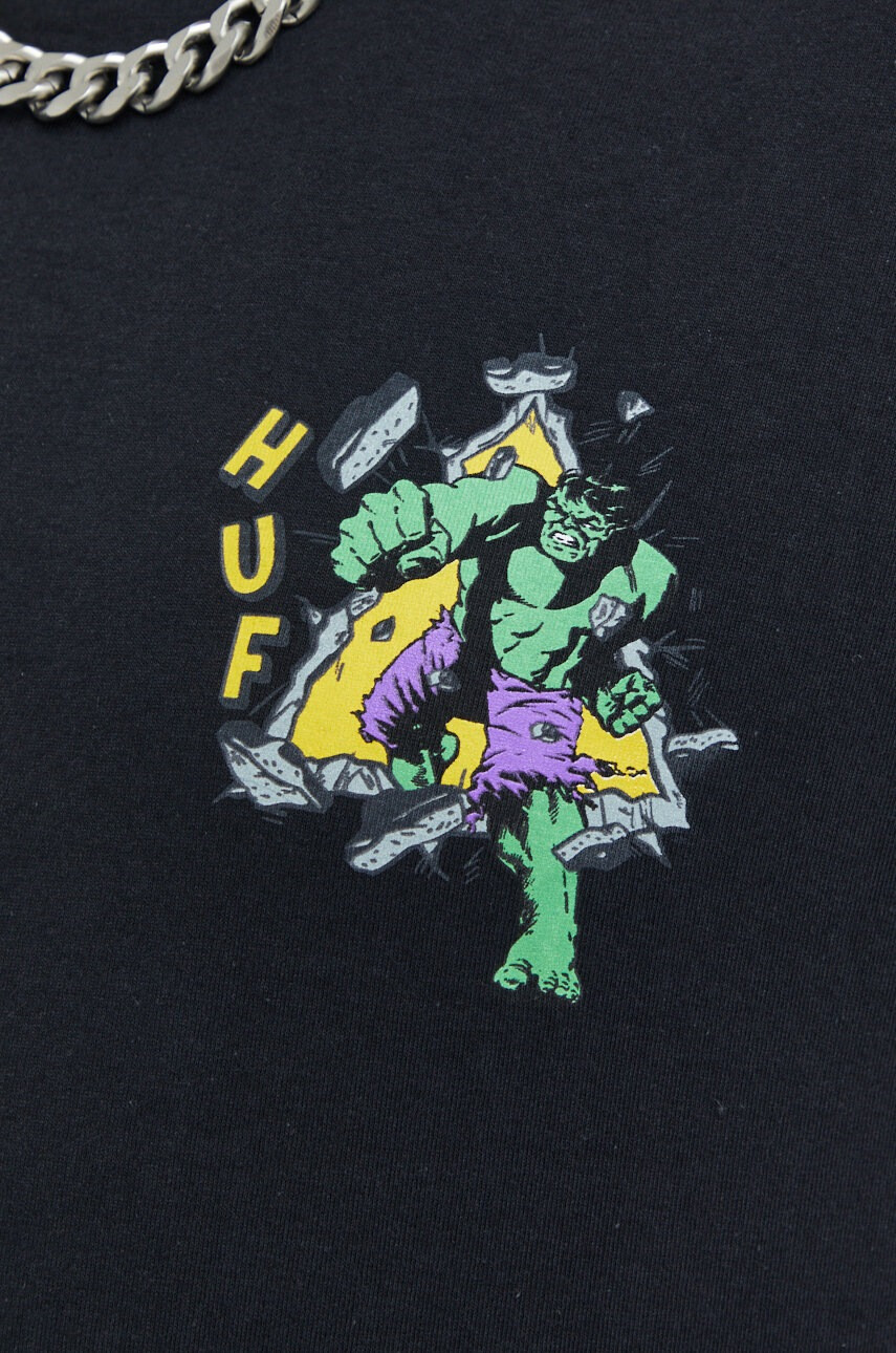 Huf Памучна тениска X Marvel Hulk в черно с изчистен дизайн - Pepit.bg