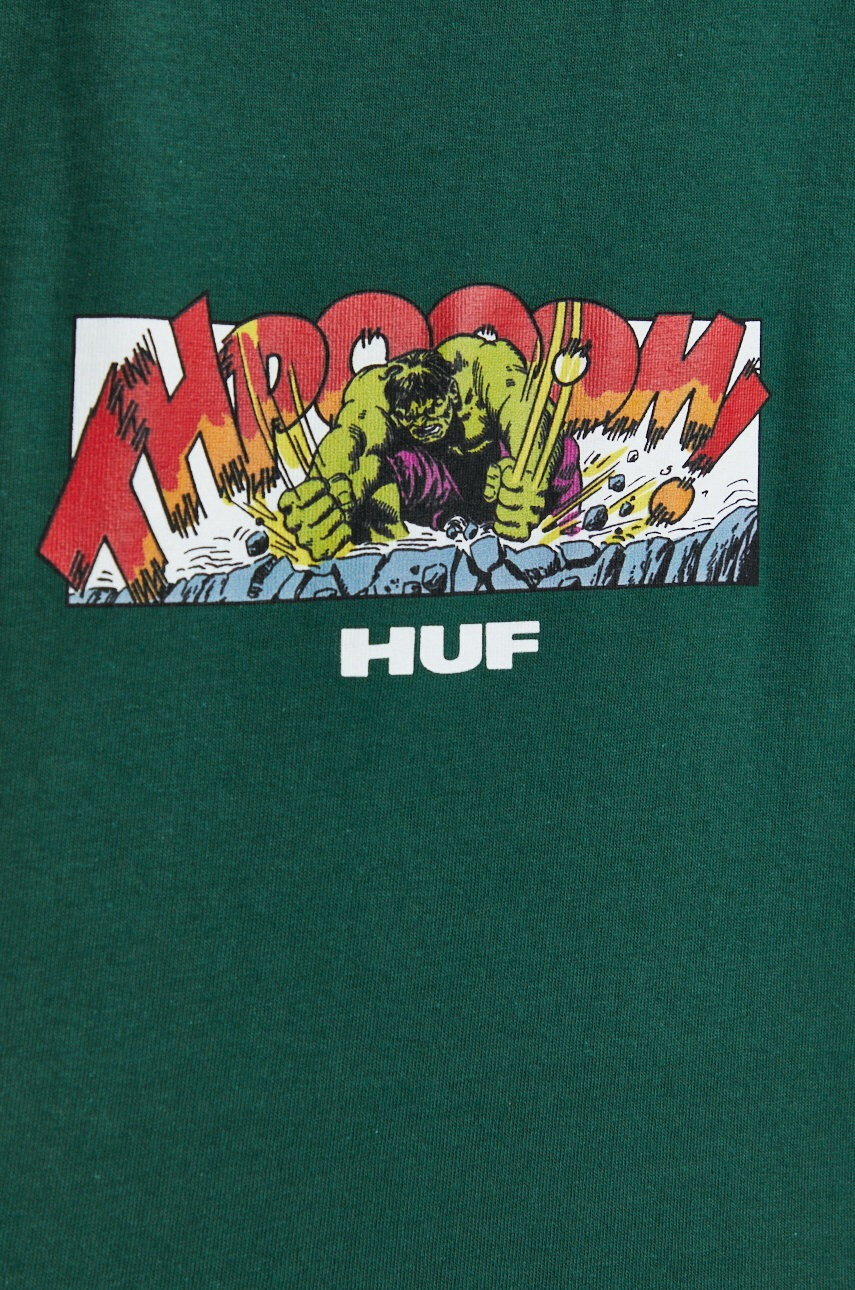 Huf Памучна тениска X Marvel Hulk в зелено с изчистен дизайн - Pepit.bg
