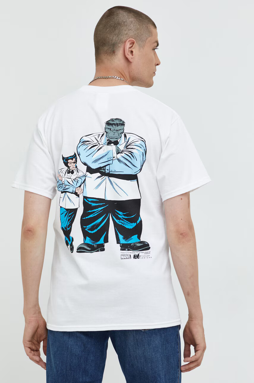 Huf Памучна тениска X Marvel Hulk в бяло с изчистен дизайн - Pepit.bg