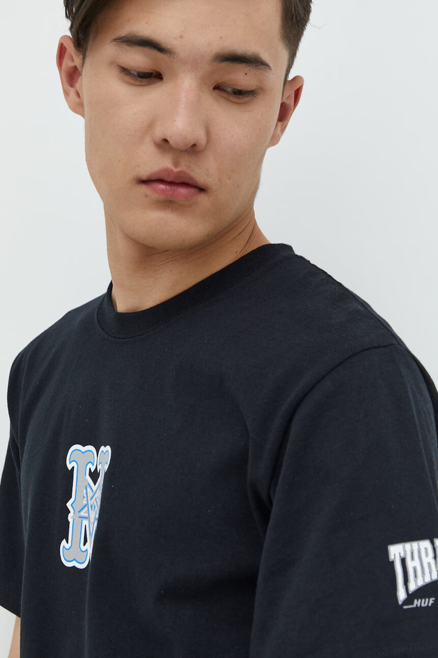 Huf Памучна тениска X Trasher в черно с принт - Pepit.bg